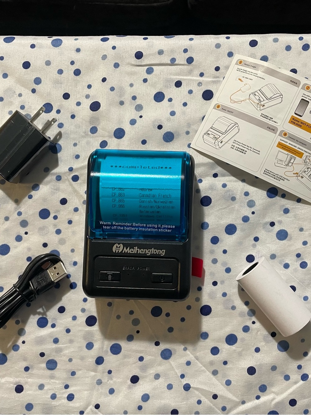 Portable Thermal Receipt Printer in Blue and Black